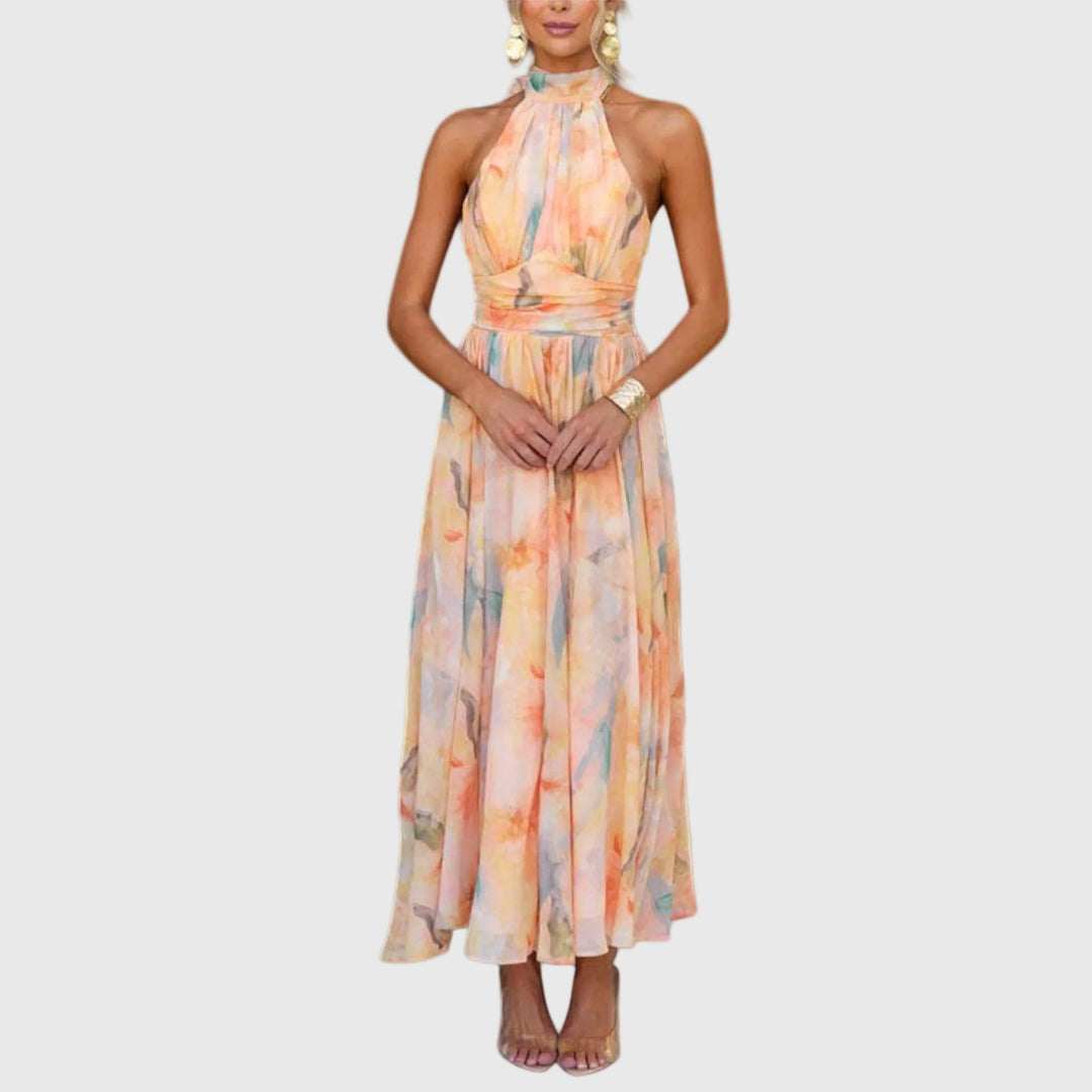 TARA – HALTERNECK FLORAL MAXI DRESS
