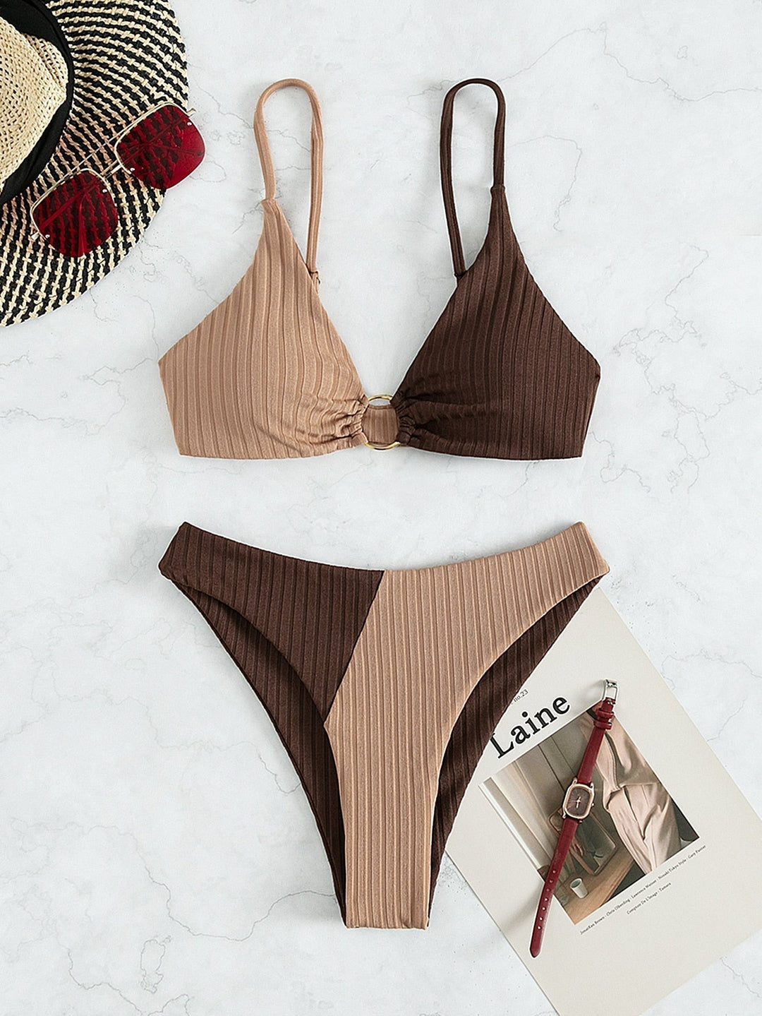 Inga | Ribbed Two Tone High Leg Bikini