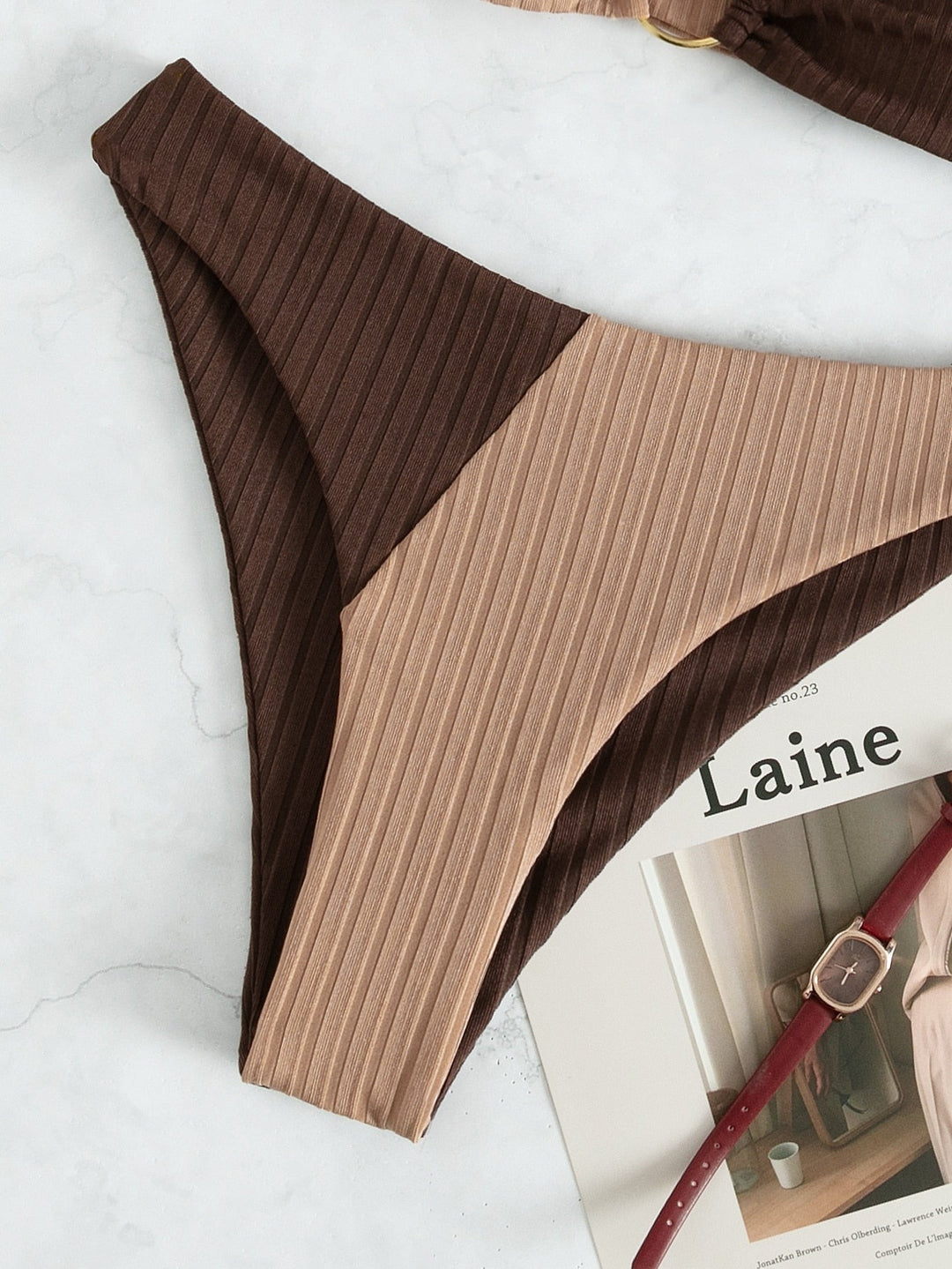 Inga | Ribbed Two Tone High Leg Bikini