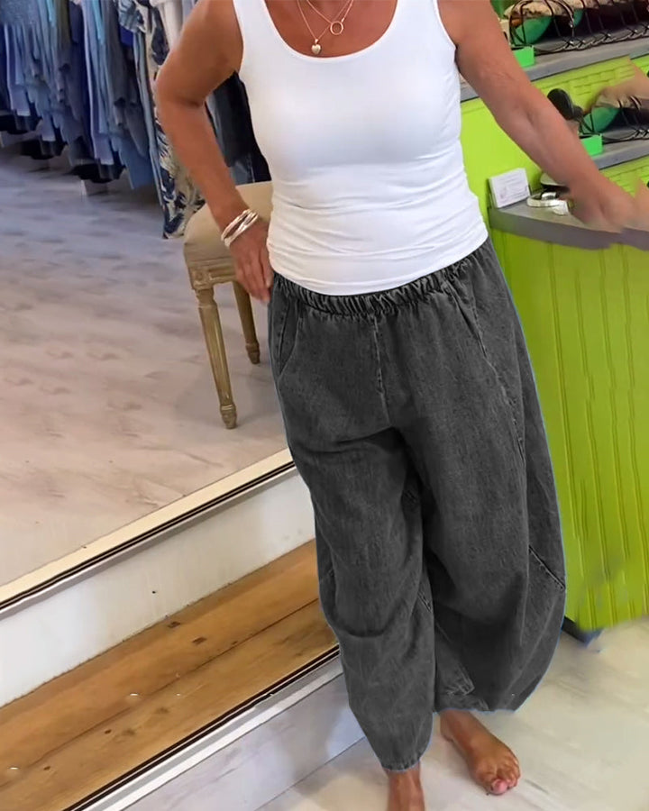 Roisin | Relaxed Elastic Waist Denim Trousers