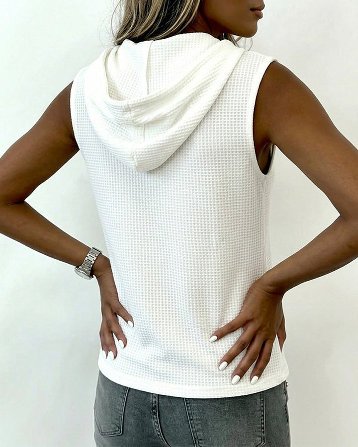 BRIGID | WAFFLE KNIT SLEEVELESS HOODED VEST