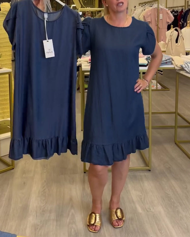 DEIRDRE | CASUAL DENIM-STYLE RUFFLE DRESS