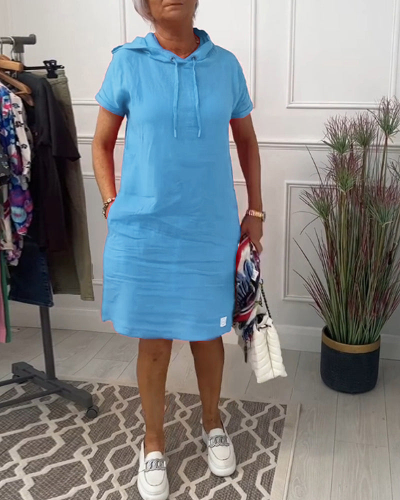 SINEAD | CASUAL SHORT SLEEVE HOODED DRESS
