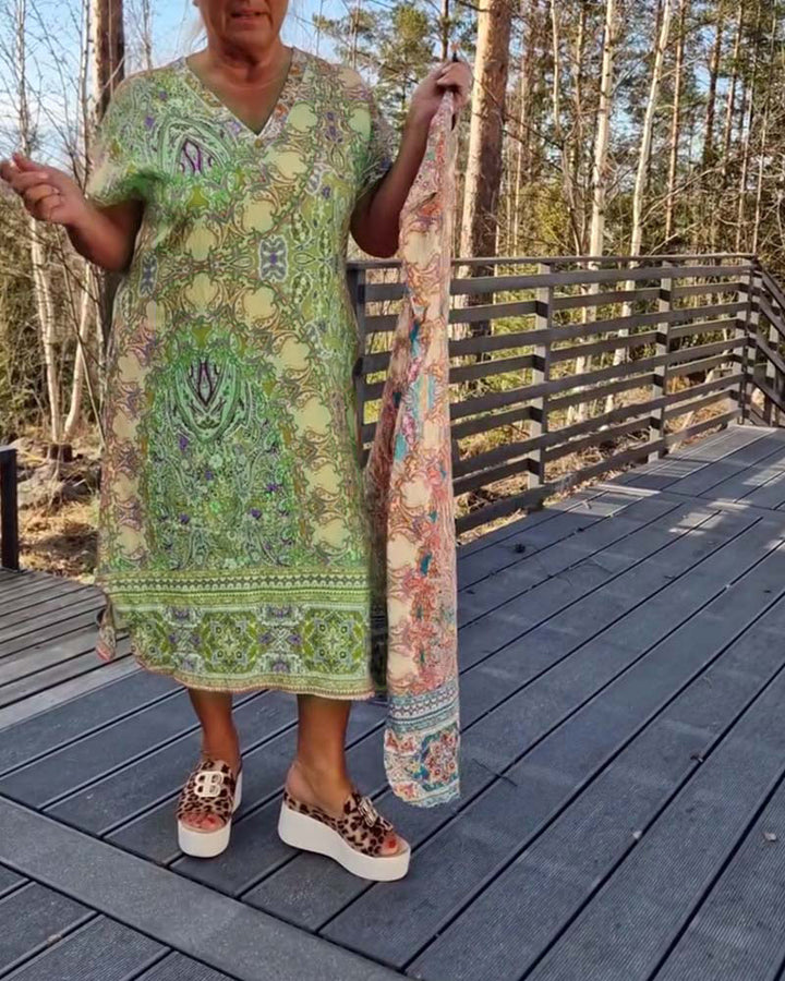 Anne | Printed V Neck Midi Dress