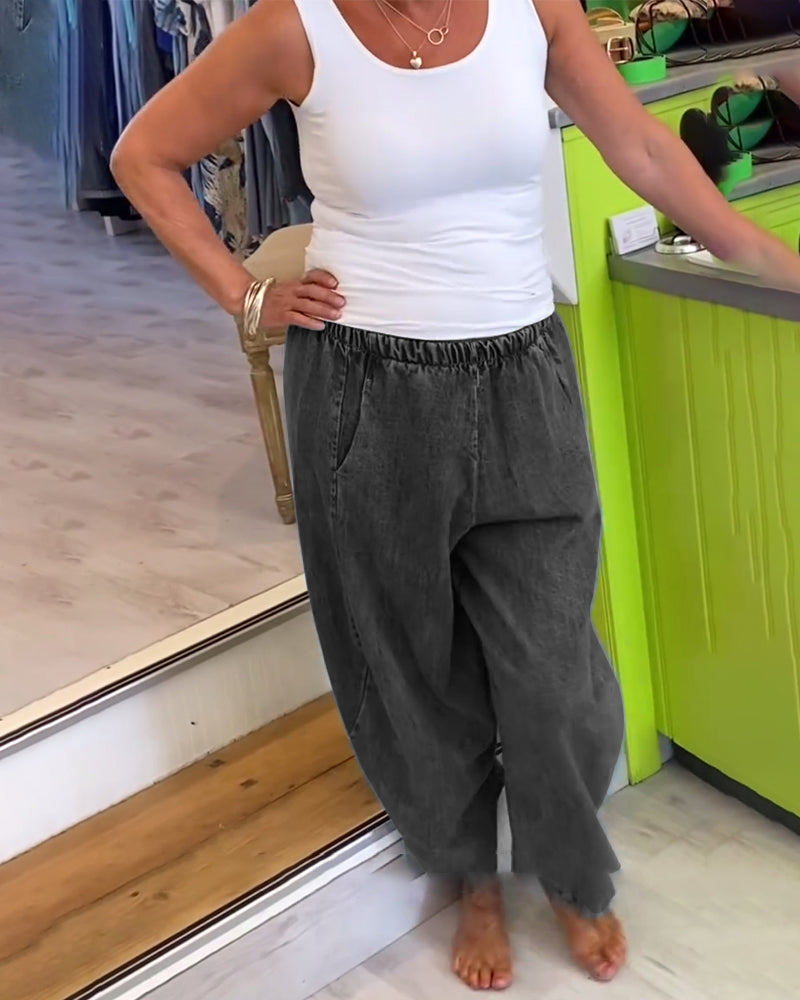 Roisin | Relaxed Elastic Waist Denim Trousers