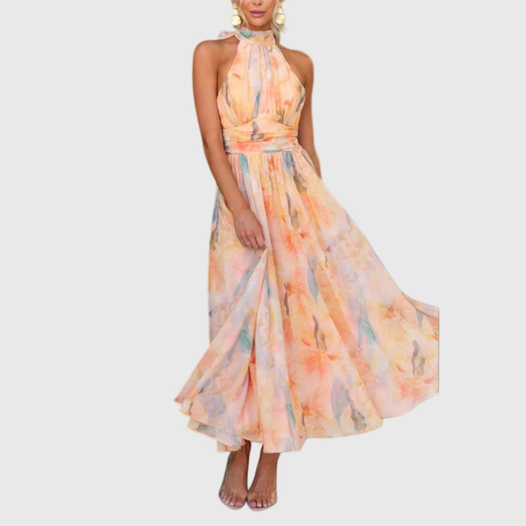 TARA – HALTERNECK FLORAL MAXI DRESS