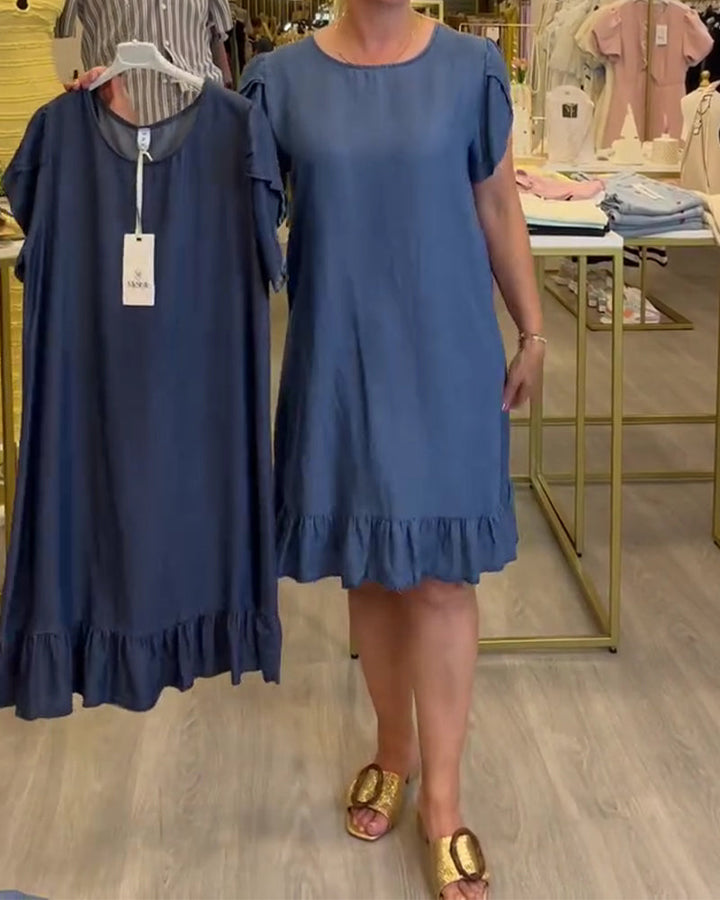 DEIRDRE | CASUAL DENIM-STYLE RUFFLE DRESS