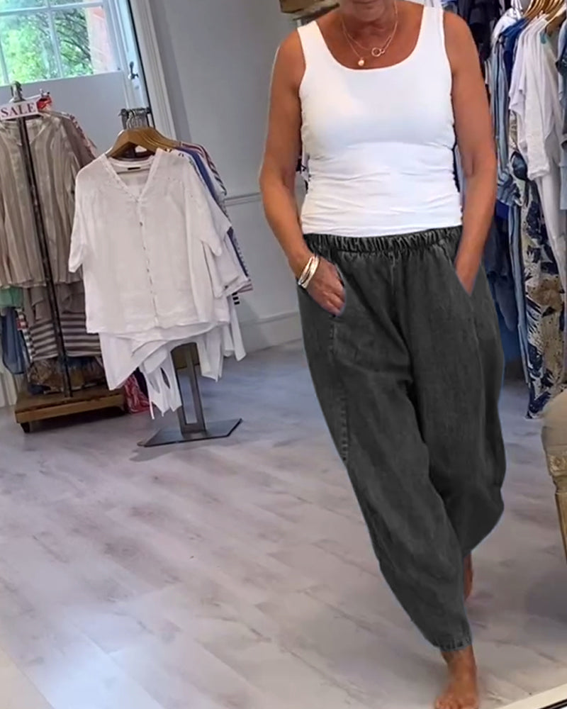 Roisin | Relaxed Elastic Waist Denim Trousers