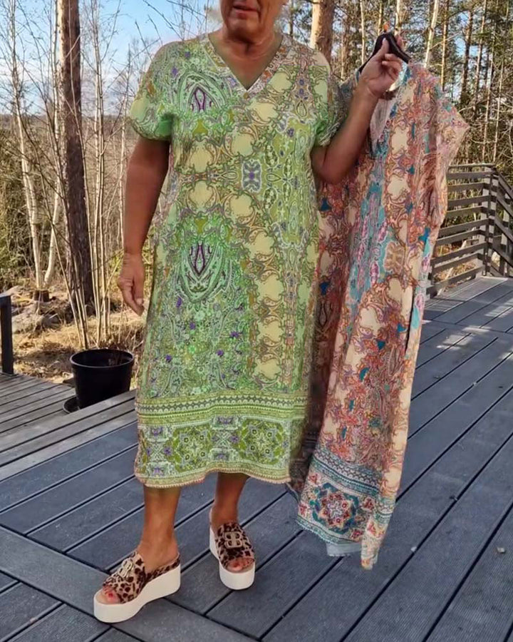 Ailina | Printed V Neck Midi Dress