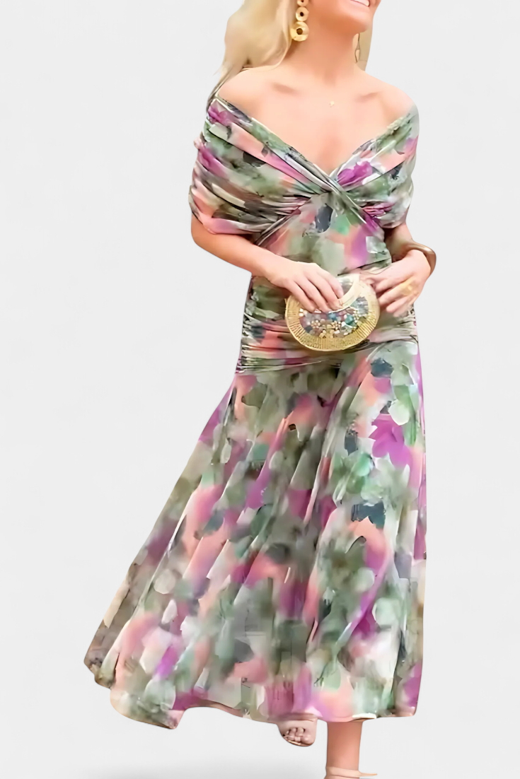 ENYA | LONG FLORAL DRESS WITH V-NECK
