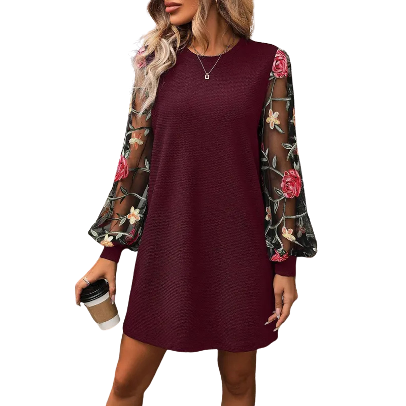 FIANNA | Floral Embroidered Bishop Sleeve Dress