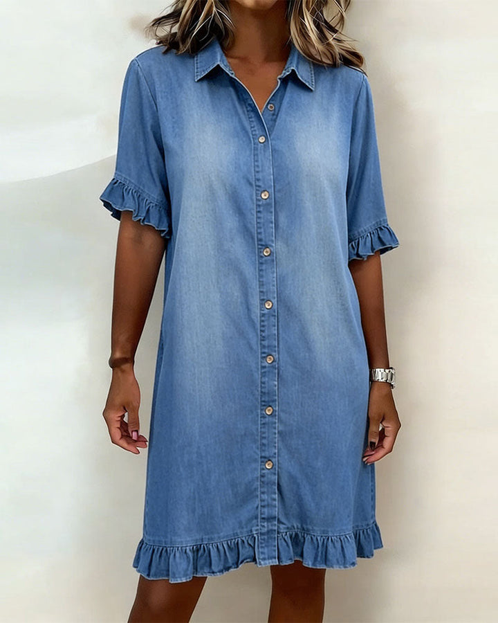 AOIFE | DENIM SHIRT DRESS WITH RUFFLE SLEEVES