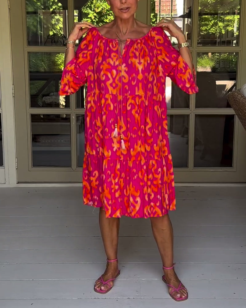 GRAINNE | VINTAGE PRINTED MIDI DRESS WITH V NECK
