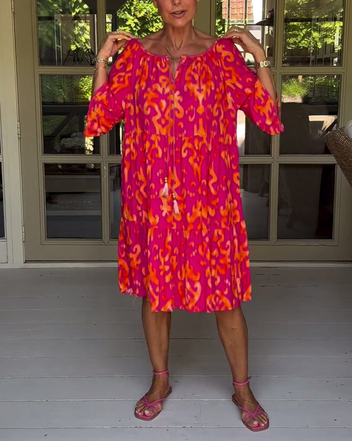 GRAINNE | VINTAGE PRINTED MIDI DRESS WITH V NECK