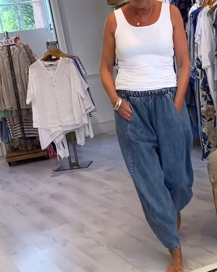 Roisin | Relaxed Elastic Waist Denim Trousers