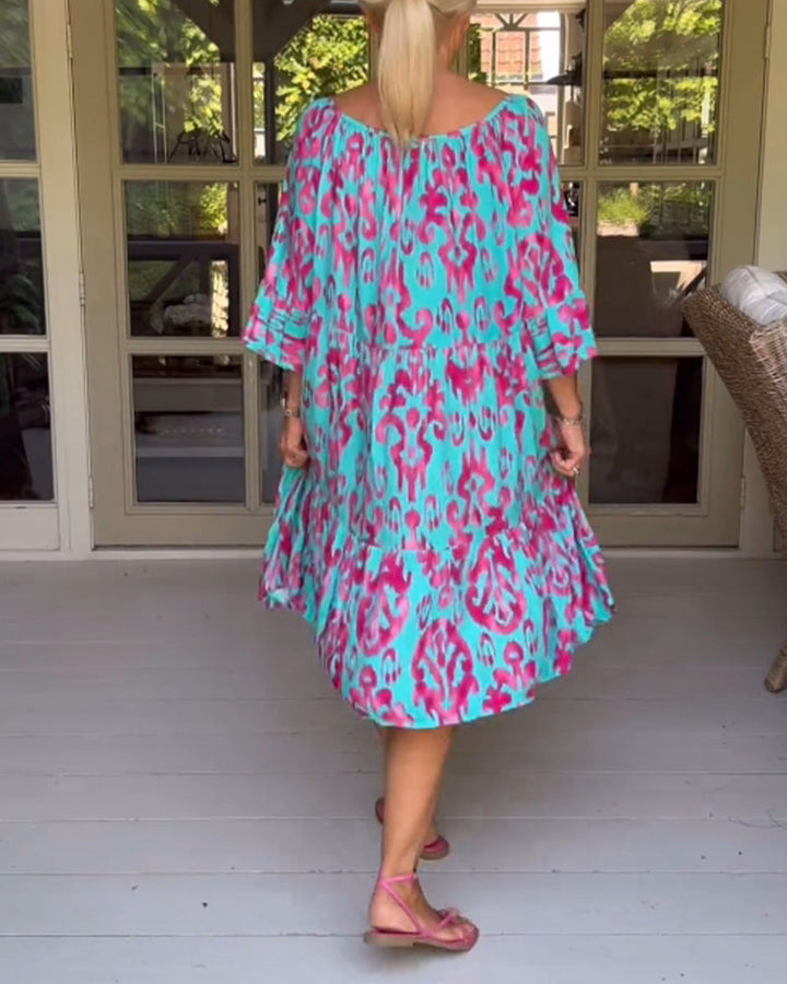 GRAINNE | VINTAGE PRINTED MIDI DRESS WITH V NECK