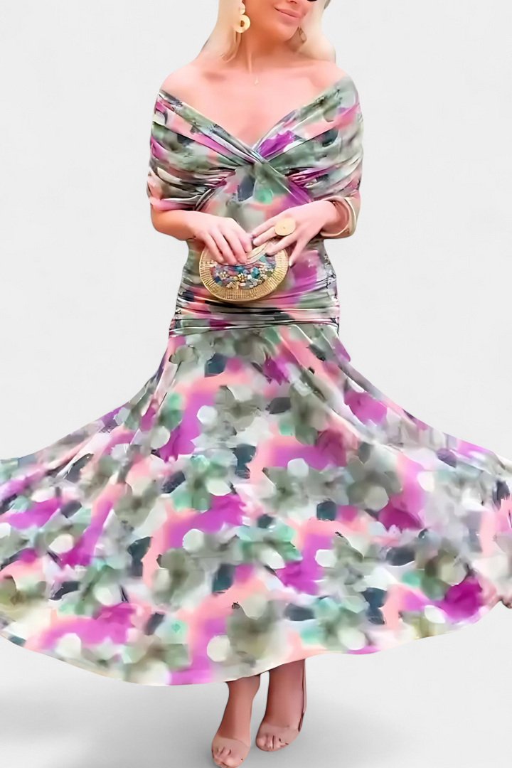 ENYA | LONG FLORAL DRESS WITH V-NECK
