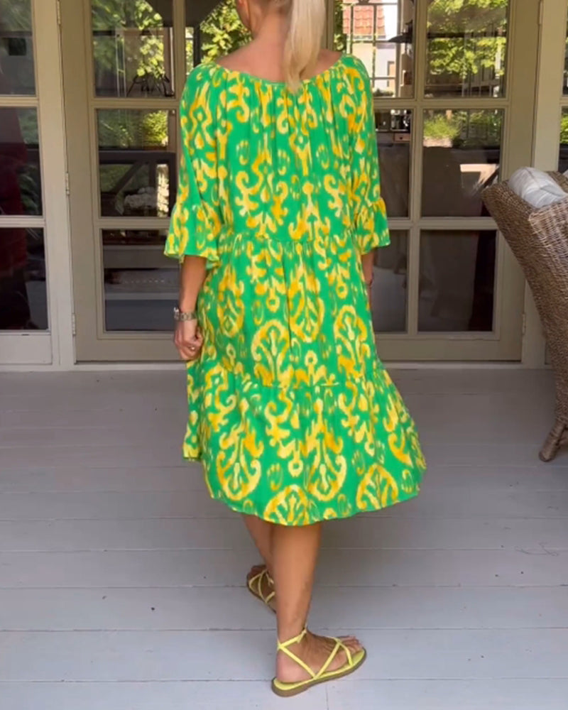 GRAINNE | VINTAGE PRINTED MIDI DRESS WITH V NECK
