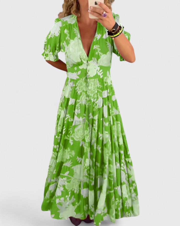 Shira | Elegant Floral V-neck Dress