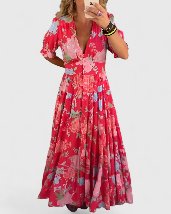 Shira | Elegant Floral V-neck Dress