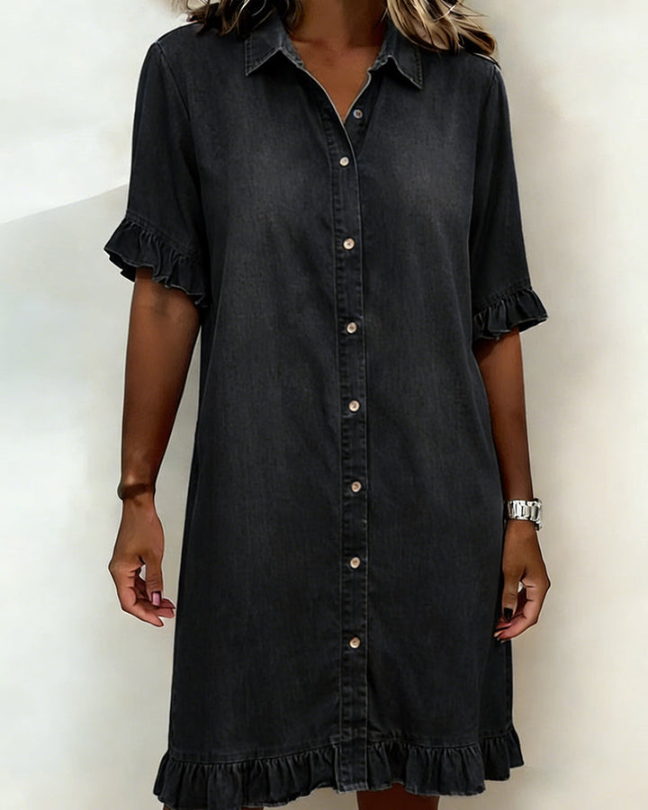 AOIFE | DENIM SHIRT DRESS WITH RUFFLE SLEEVES