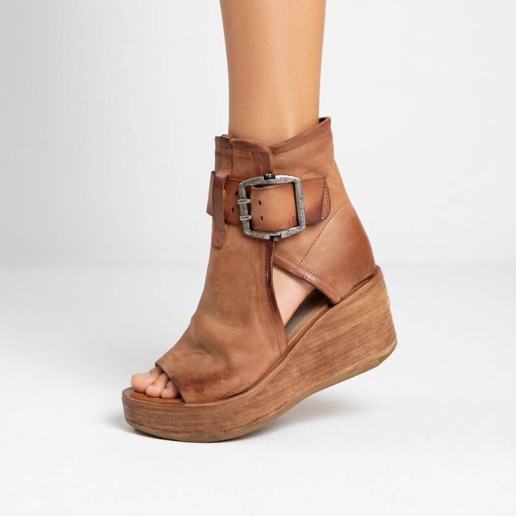 Lynda — Open-toe wedge ankle boots — modern style