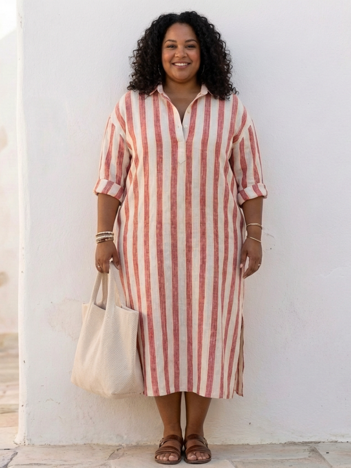 Cassia | Long Sleeve Striped Midi Shirt Dress
