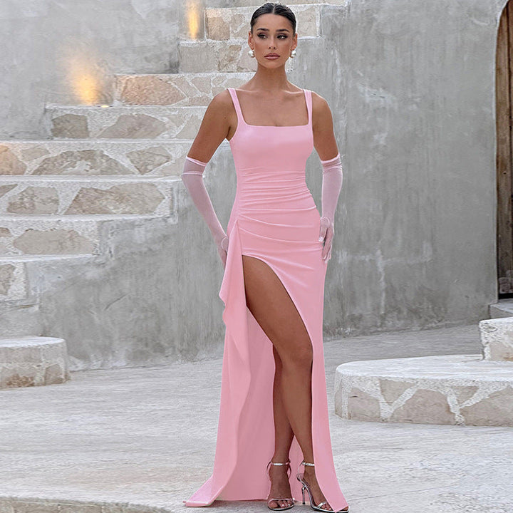 FIDELMA | ELEGANT FORMAL SLIP MAXI DRESS WITH OPEN BACK