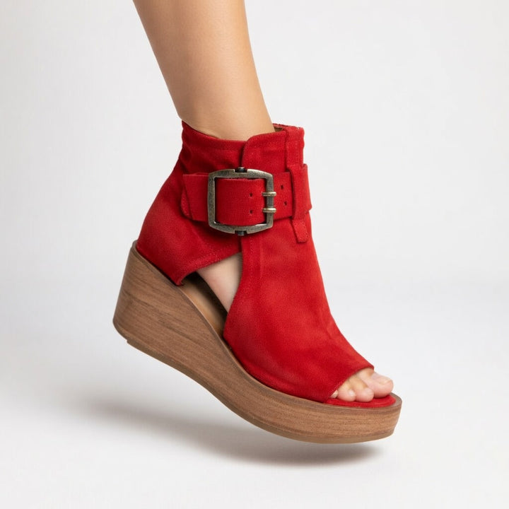 Lynda — Open-toe wedge ankle boots — modern style