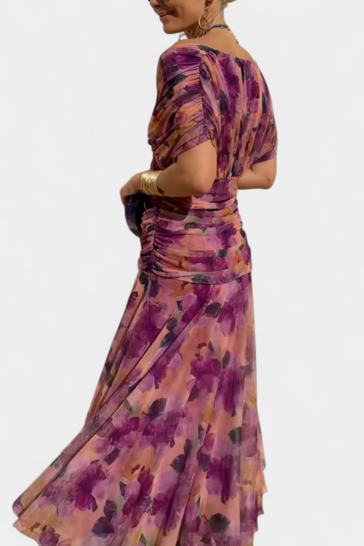 ENYA | LONG FLORAL DRESS WITH V-NECK