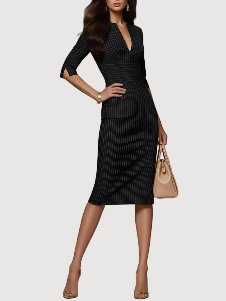 JULIA – ELEGANT PINSTRIPE MIDI DRESS