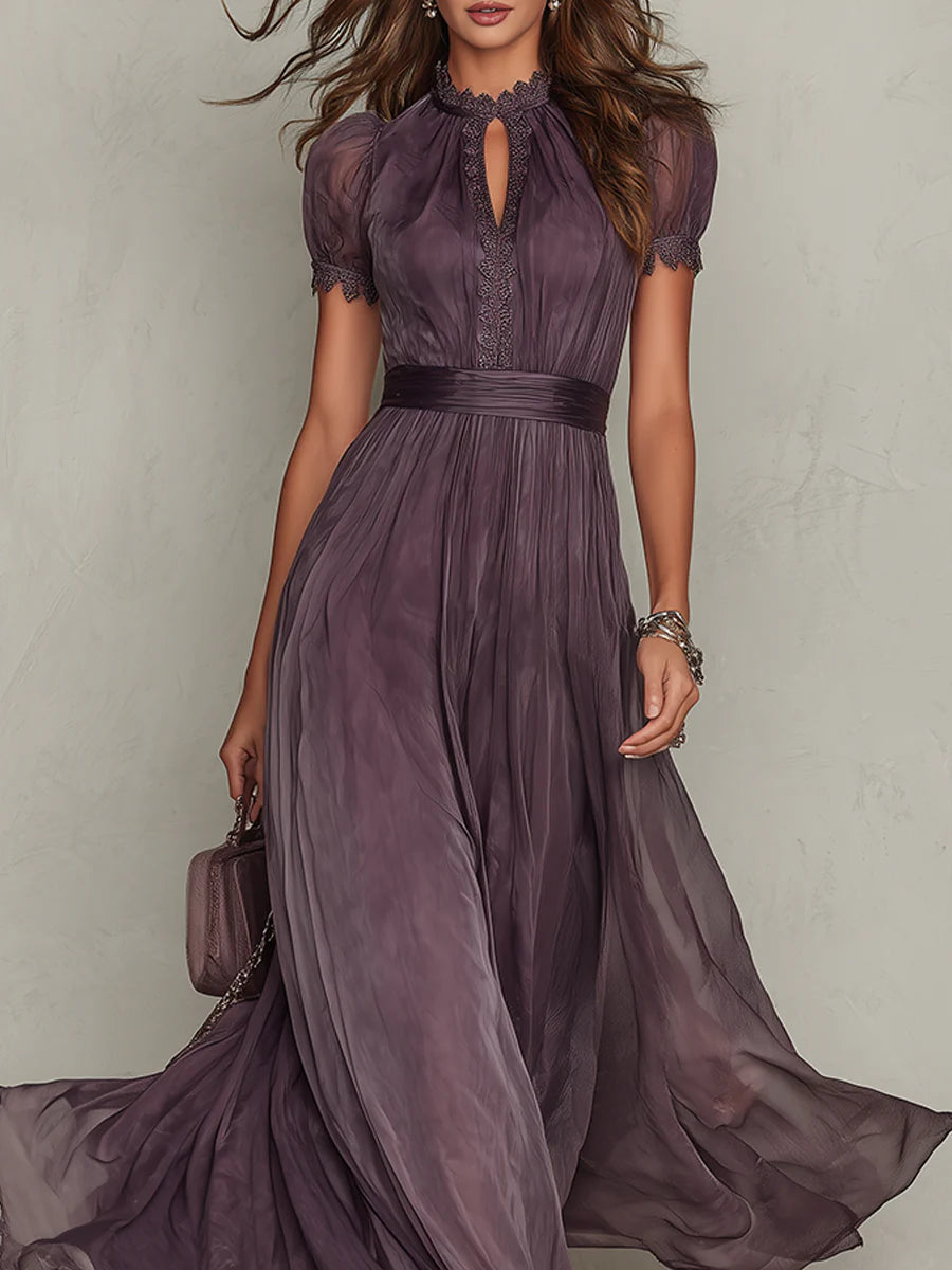 Iris | Elegant Purple Chiffon Keyhole Maxi Dress