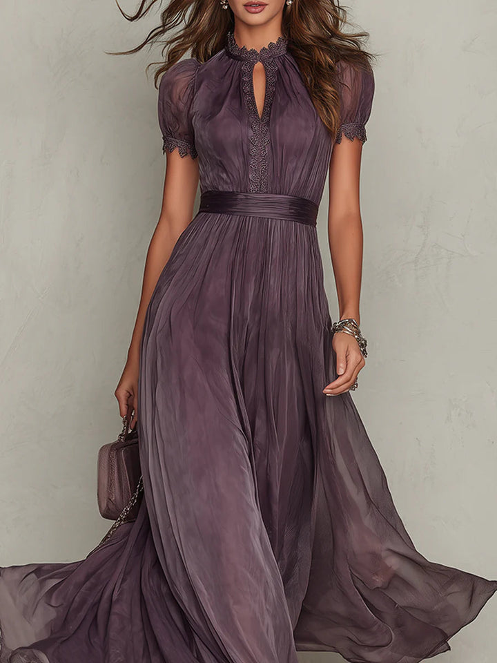 Iris | Elegant Purple Chiffon Keyhole Maxi Dress