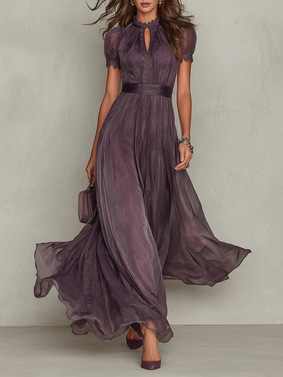 Iris | Elegant Purple Chiffon Keyhole Maxi Dress