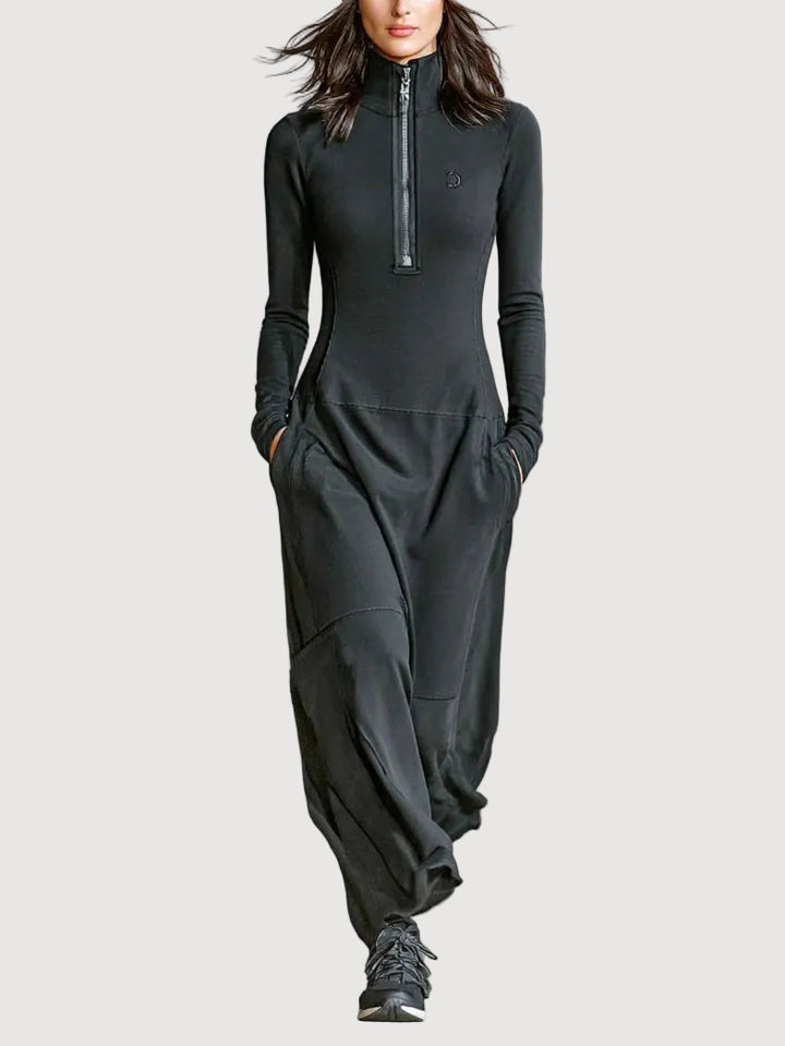 ALICE – BLACK ZIP-UP TURTLENECK MAXI DRESS