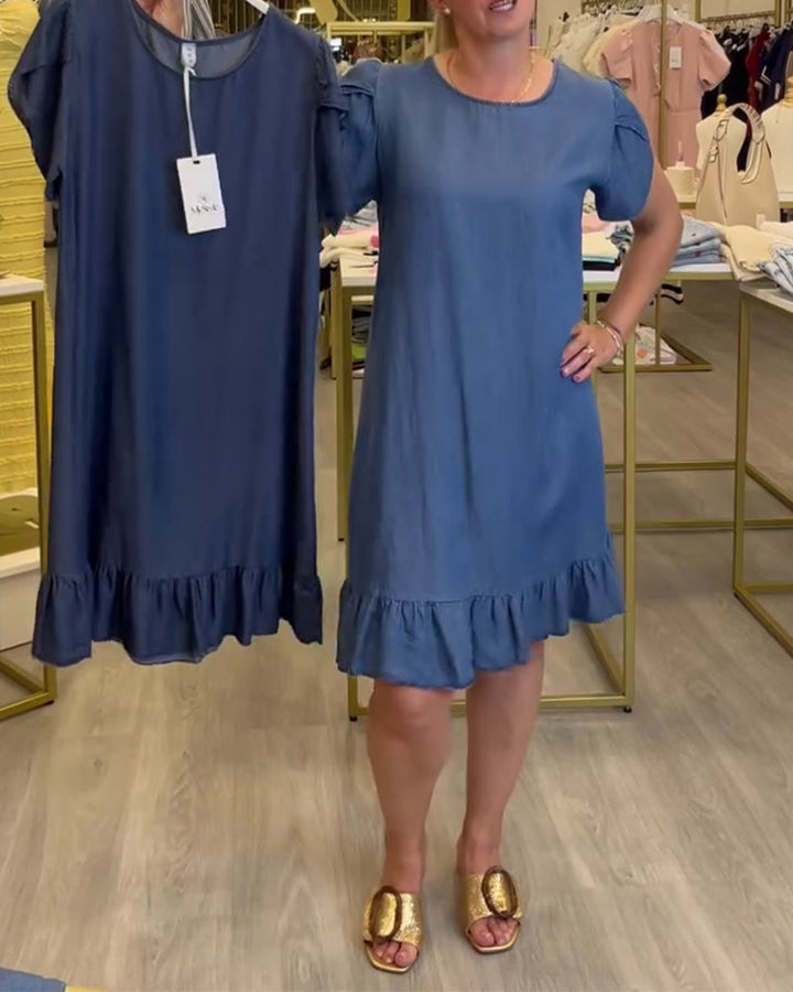 DEIRDRE | CASUAL DENIM-STYLE RUFFLE DRESS