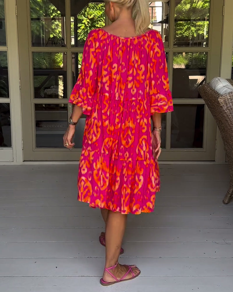 GRAINNE | VINTAGE PRINTED MIDI DRESS WITH V NECK
