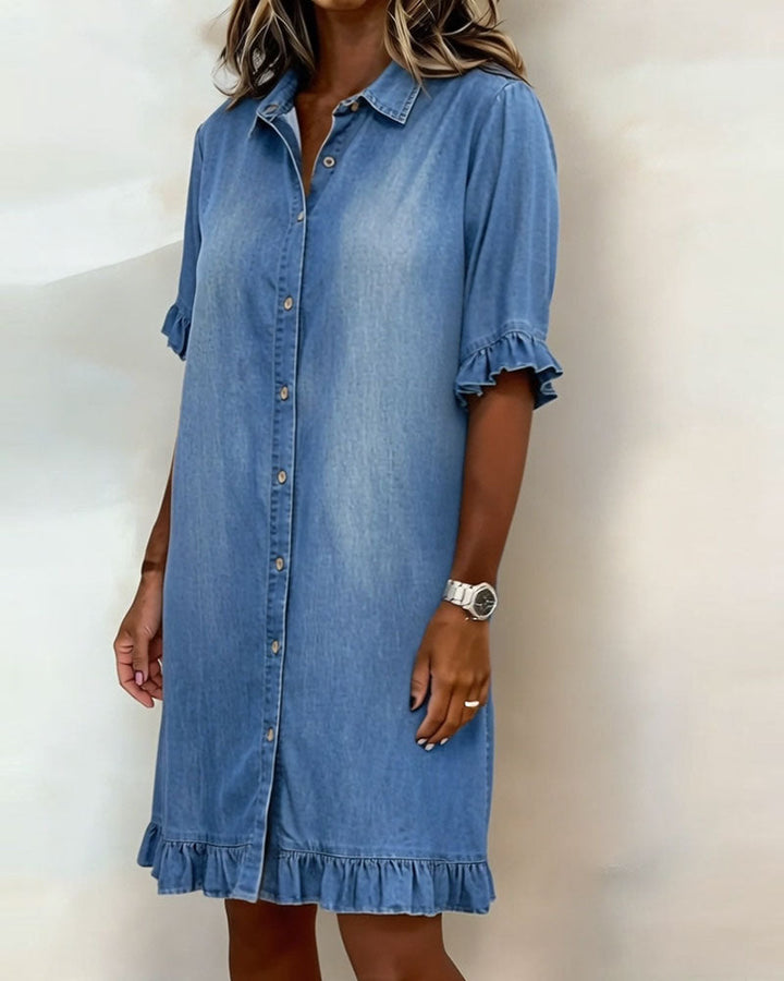 AOIFE | DENIM SHIRT DRESS WITH RUFFLE SLEEVES