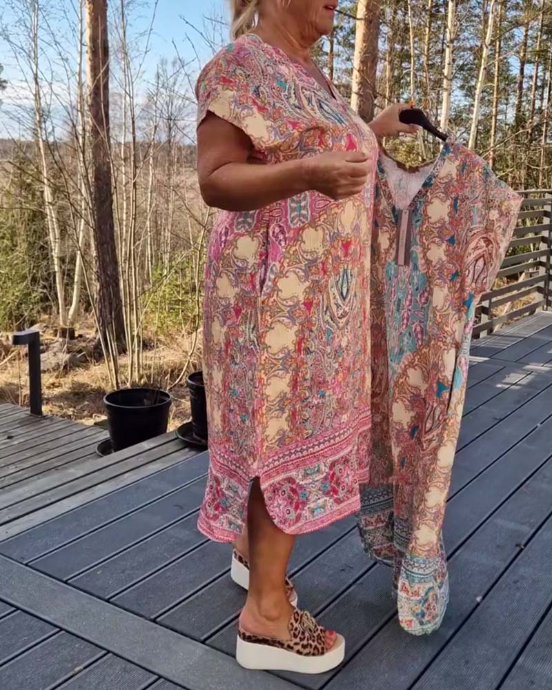 Ailina | Printed V Neck Midi Dress