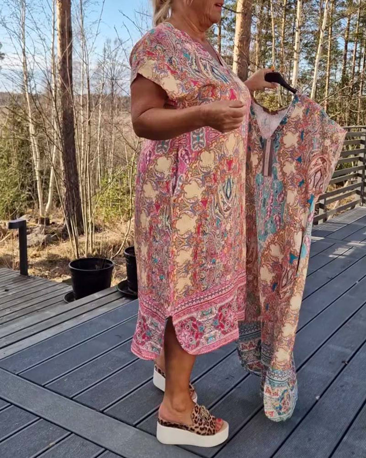 Ailina | Printed V Neck Midi Dress