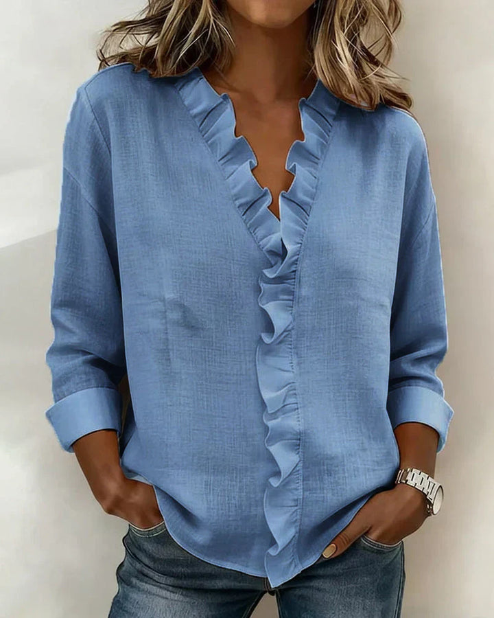 Mira | Blouse with Ruffles, V-Neck and Long Sleeves