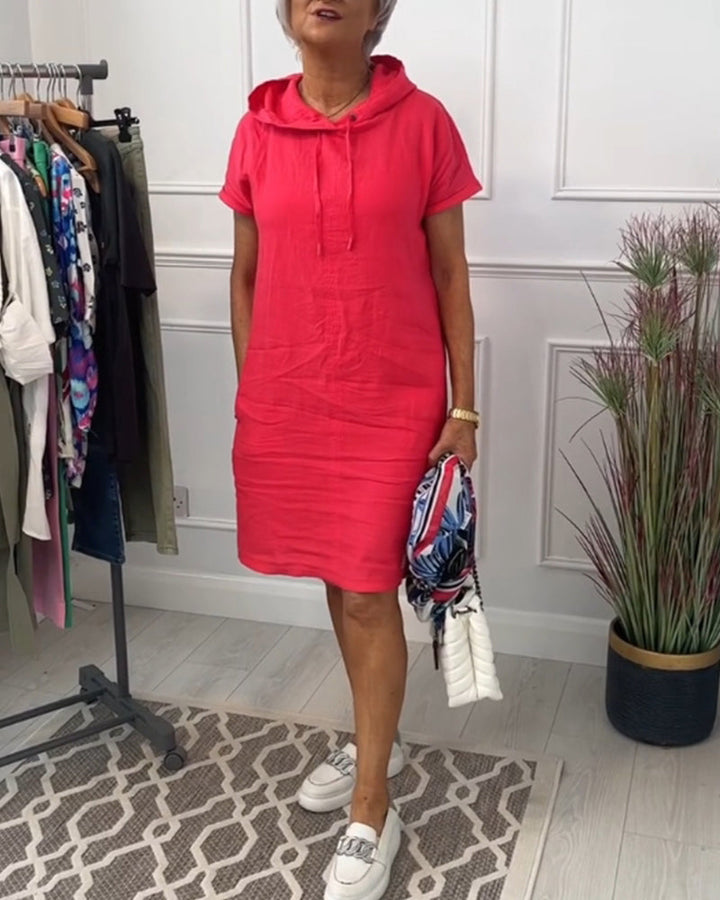 SINEAD | CASUAL SHORT SLEEVE HOODED DRESS