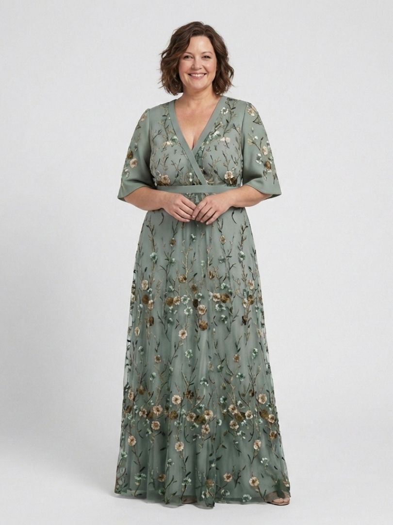 Ozia | Embroidered V Neck Maxi Dress