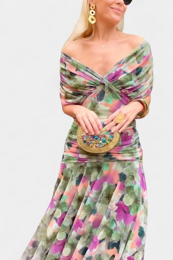 ENYA | LONG FLORAL DRESS WITH V-NECK